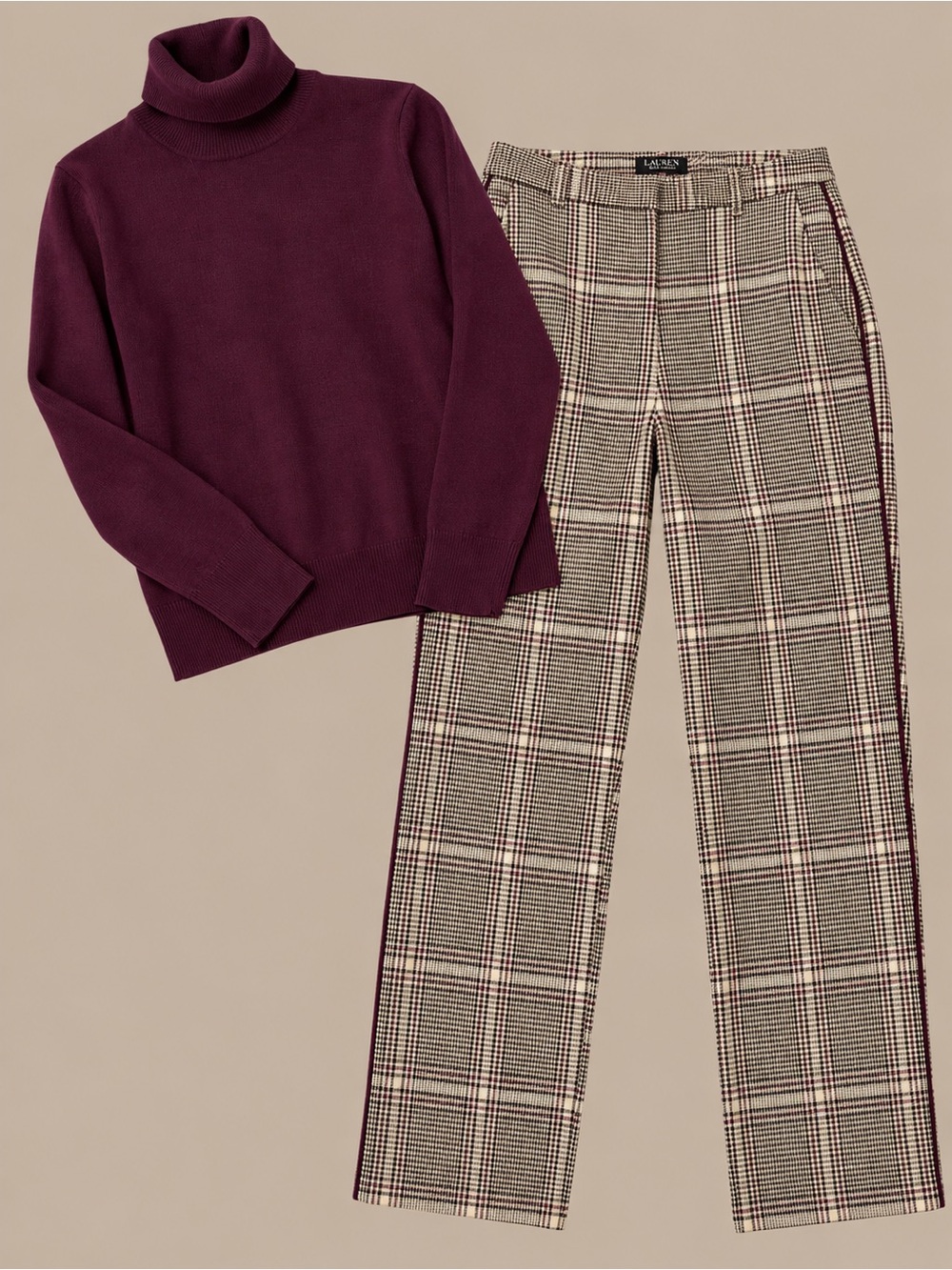 Abercrombie & Fitch Plaid Straight-Leg Trousers with Burgundy Side Stripe